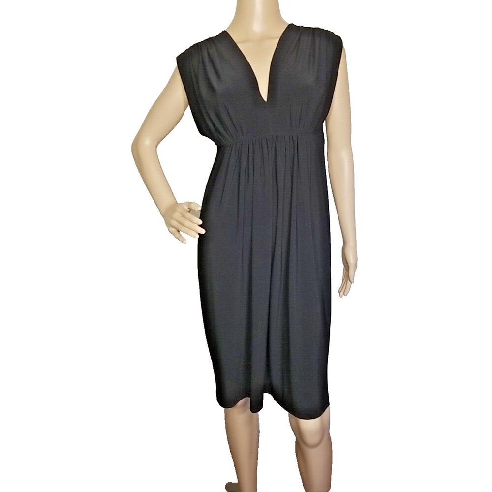 Norma Kamali Little Black Dress Womens M  Stretch Jersey Knit V-Neck         T14